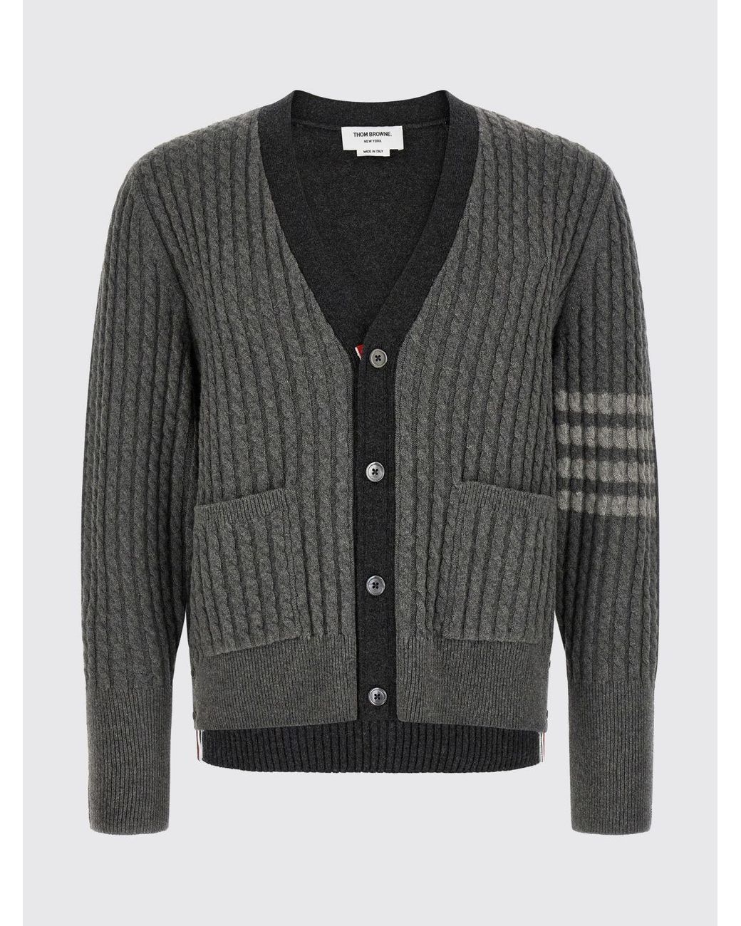 Thom Browne Gray 4-Bar V-Neck Virgin Wool Cardigan for men