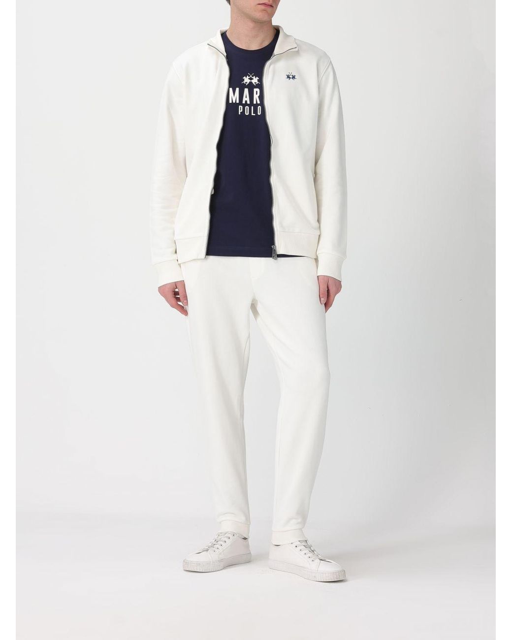 La Martina White Cotton Zip Up Sweatshirt for men