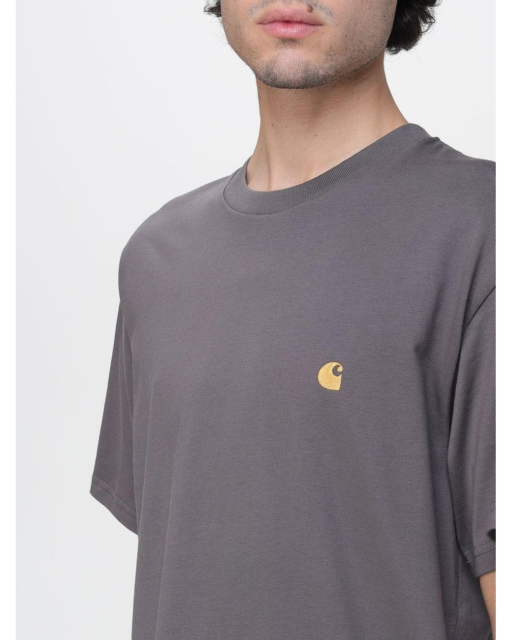 Carhartt Gray Cotton T-Shirt With Embroidered Logo for men