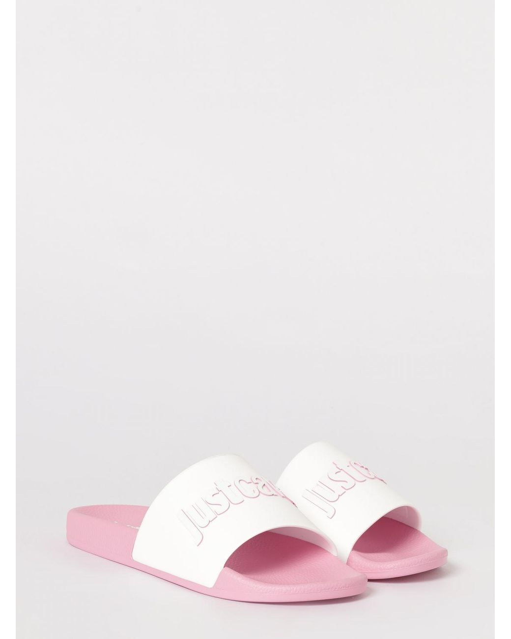 Just Cavalli Pink Rubber Sliders With Printed Logo