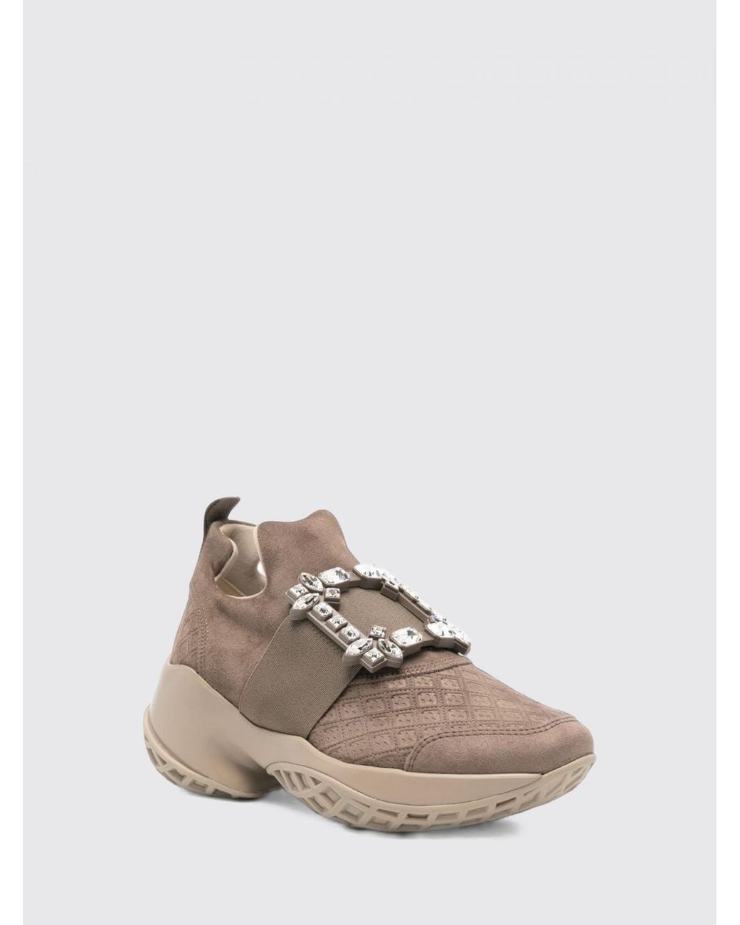 Roger Vivier Brown Viv' Run Suede Slip-On Sneakers With Jewel Buckle