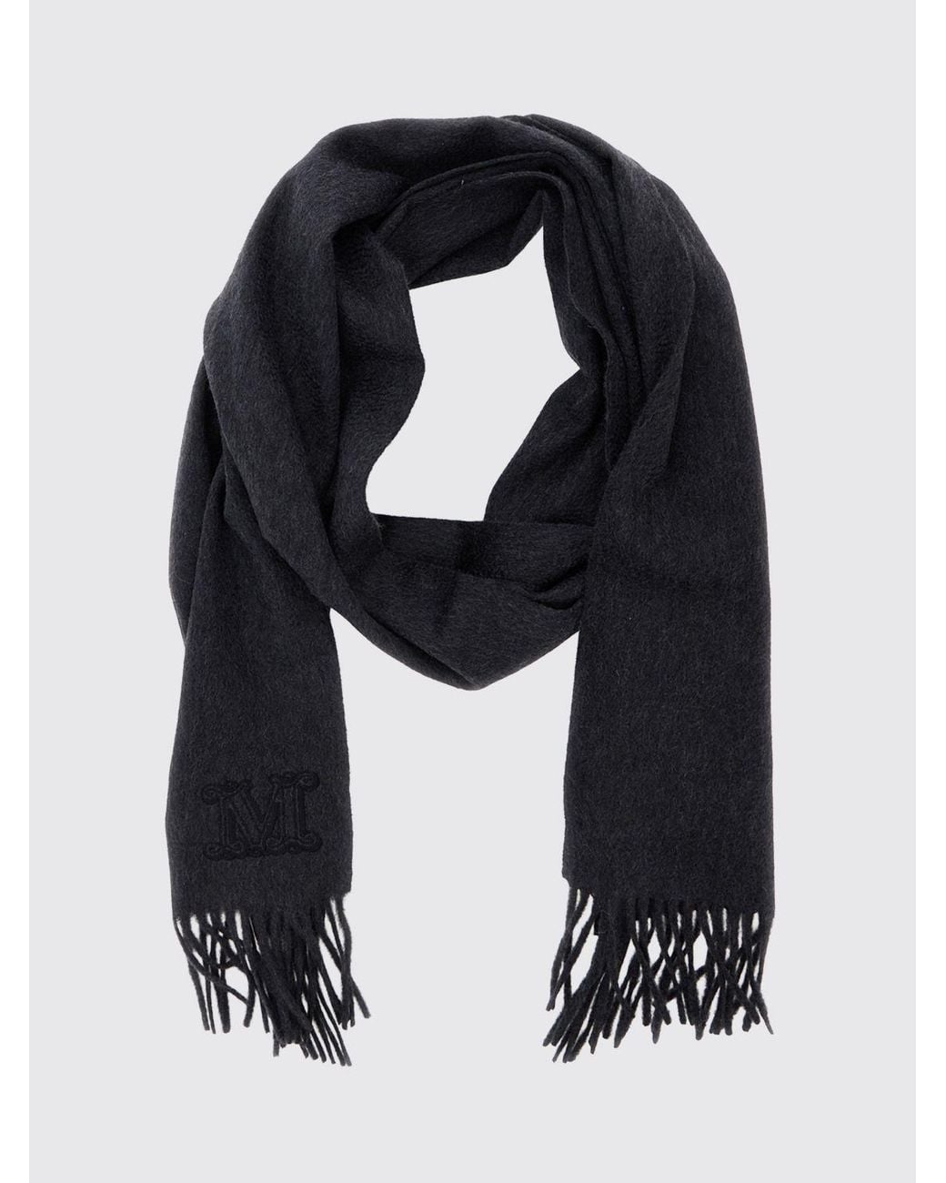 Max Mara Blue 100% Pure Cashmere Scarf With Embroidered Logo Detail