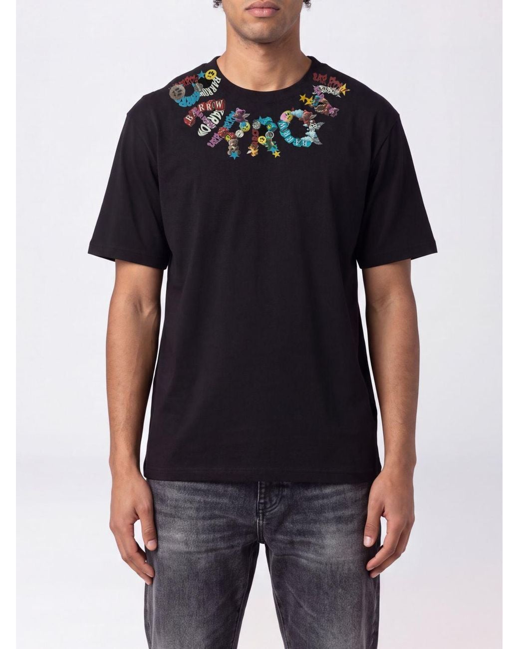 Barrow Black Contrast Logo Cotton T-Shirt With Crew Neck for men