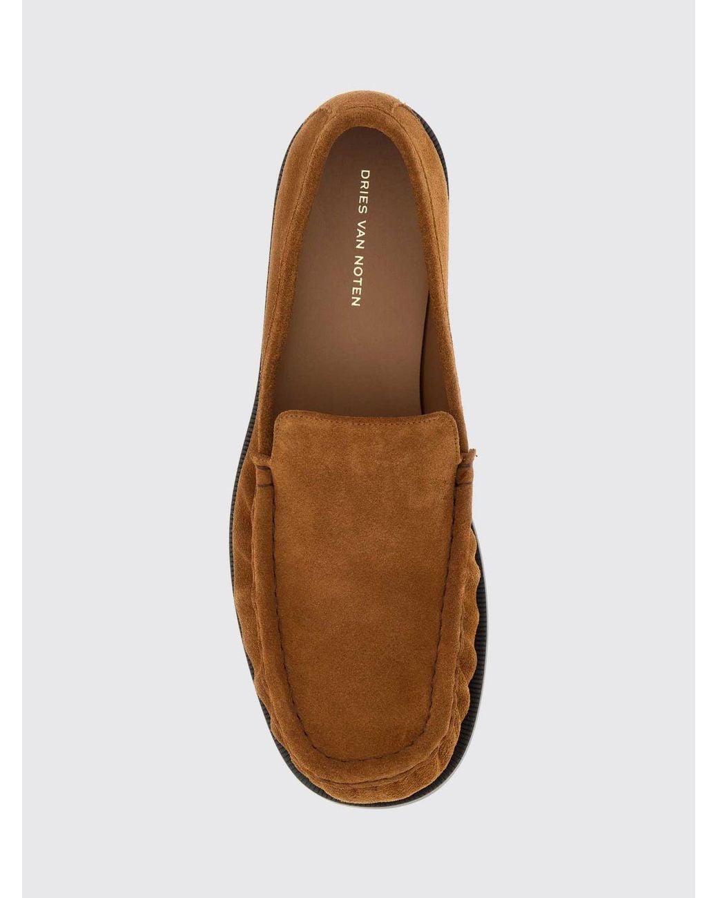 Dries Van Noten Brown Suede Loafers With Round Toe And Leather Sole for men