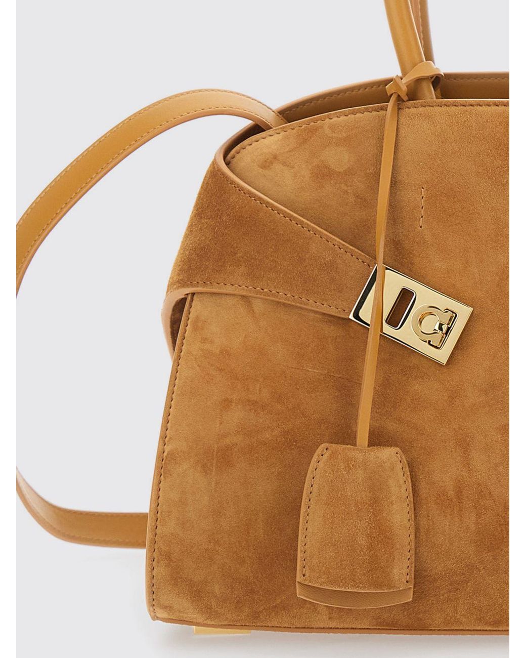 Ferragamo Brown Hug Suede Leather Handbag With Double Handles