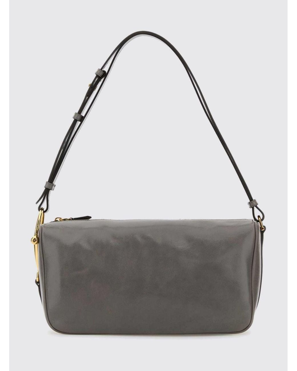 Gucci Gray Smooth Calfskin Shoulder Bag With Adjustable Handle And Zip Closure