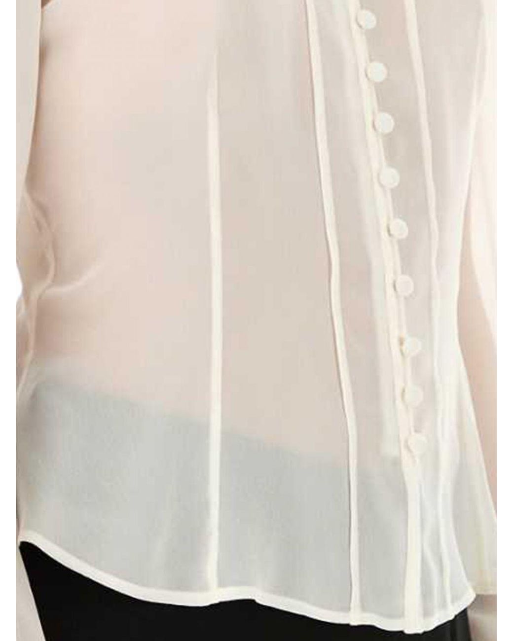 McQueen White Slim Fit V-Neck Silk Blouse With Ruffle Application