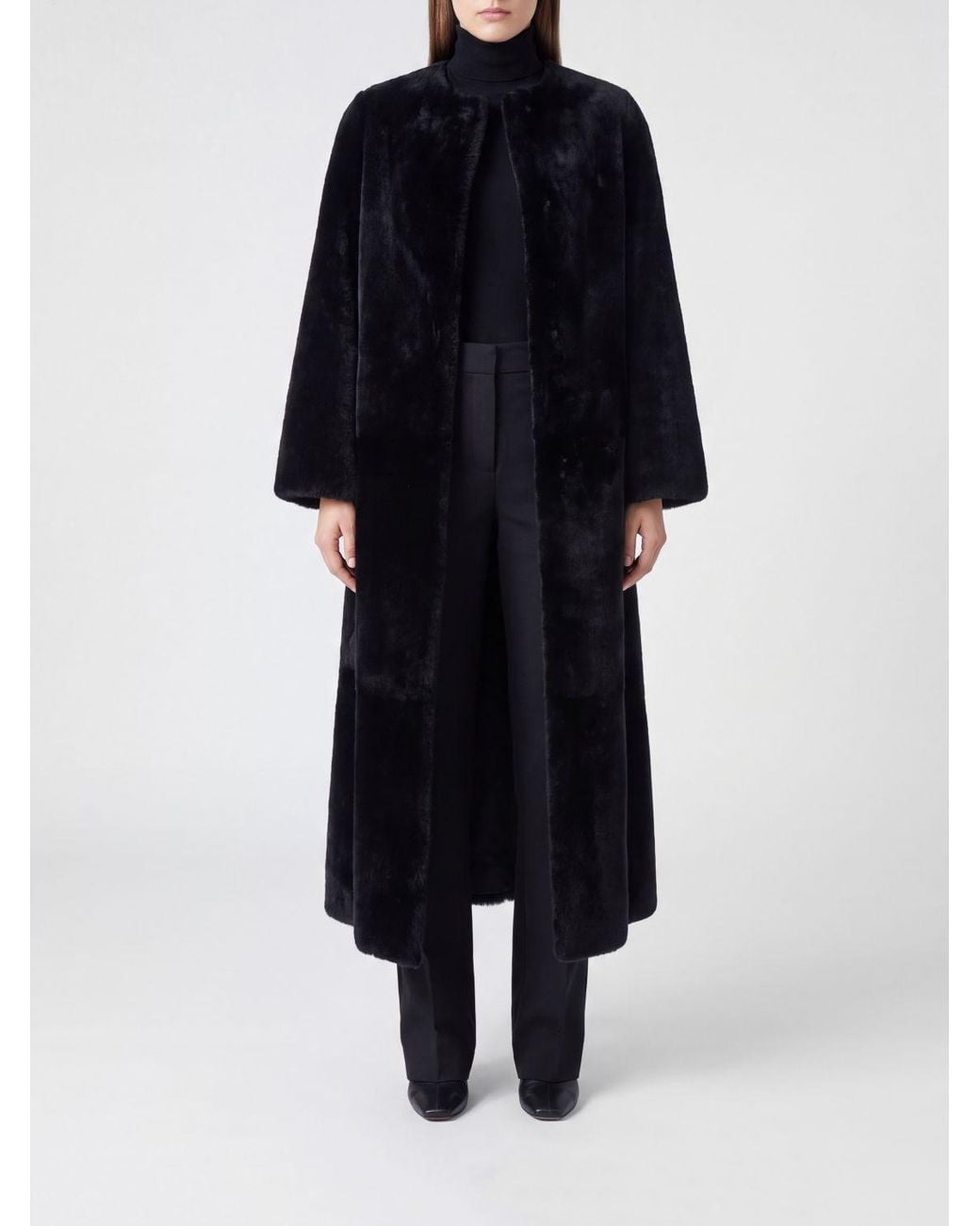 Yves Salomon Blue Long Crew-Neck Shearling Coat