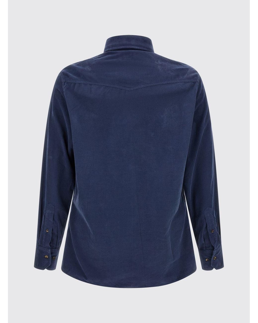 Brunello Cucinelli Blue Slim Fit Velvet Shirt With French Collar And Pockets for men