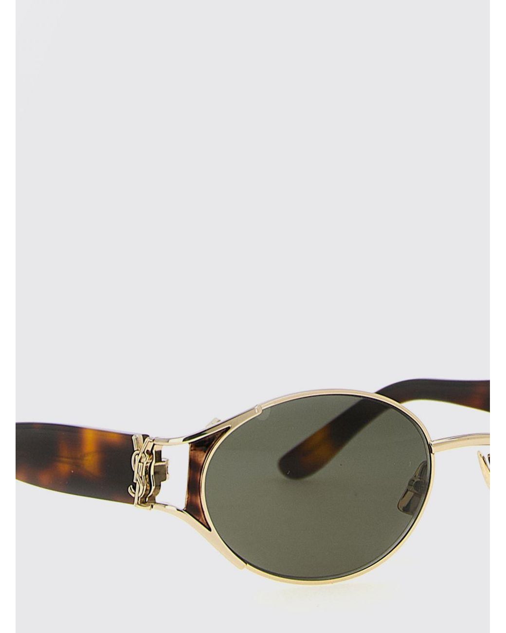 Saint Laurent Brown Oval Tortoiseshell Acetate Sunglasses With Ysl Monogram