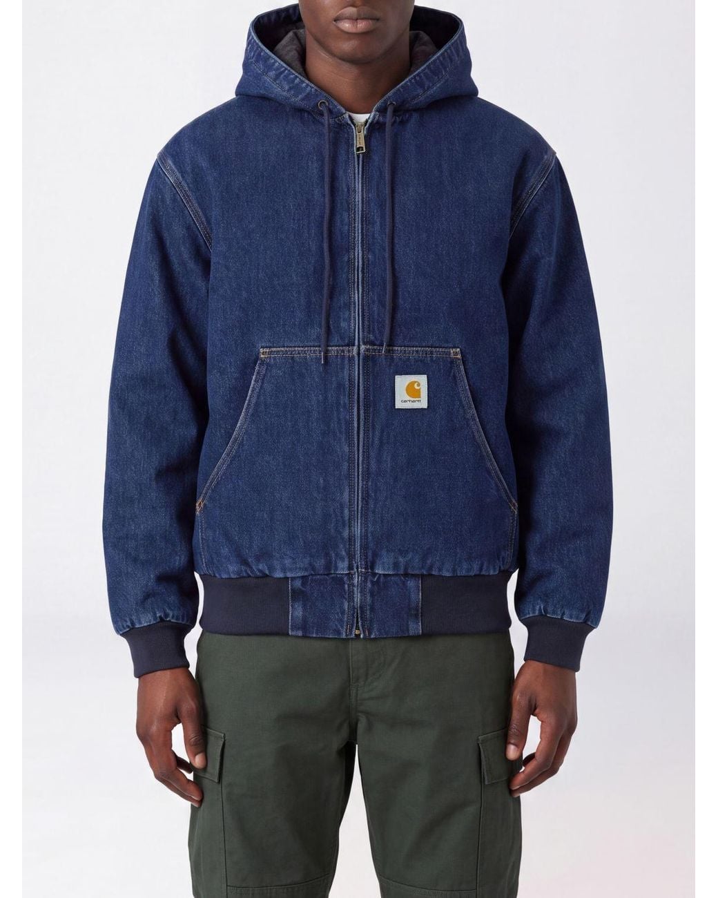 Carhartt Blue Hooded Technical Fabric Windbreaker Jacket With Kangaroo Pocket for men