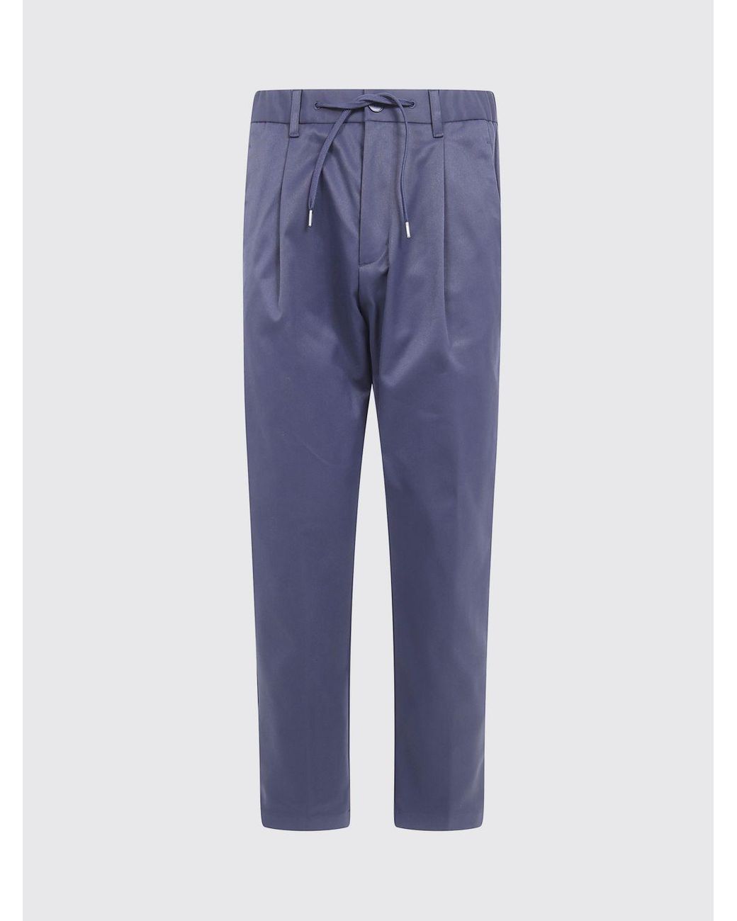 Herno Blue Slim Fit Cotton Trousers With Drawstring Waist And Belt Loops for men