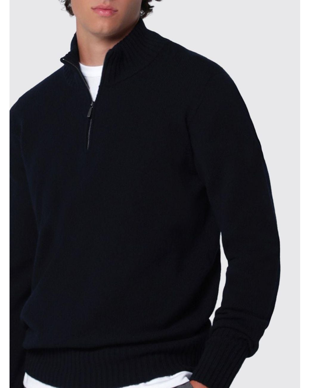 Drumohr Blue Pure Lambswool High-Neck Half-Zip Jumper for men