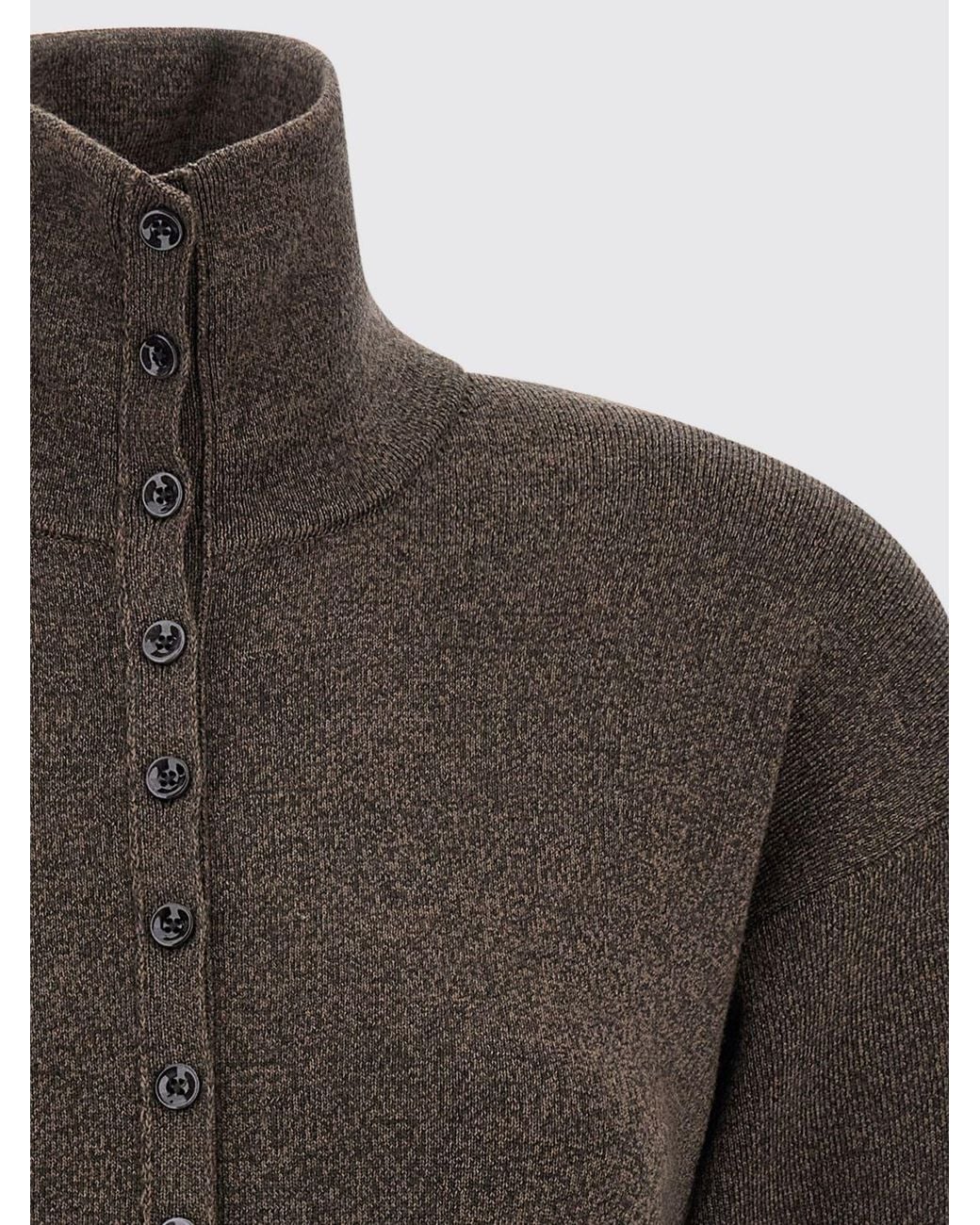 Lemaire Gray High-Neck Pure Wool Cardigan With Button Closure
