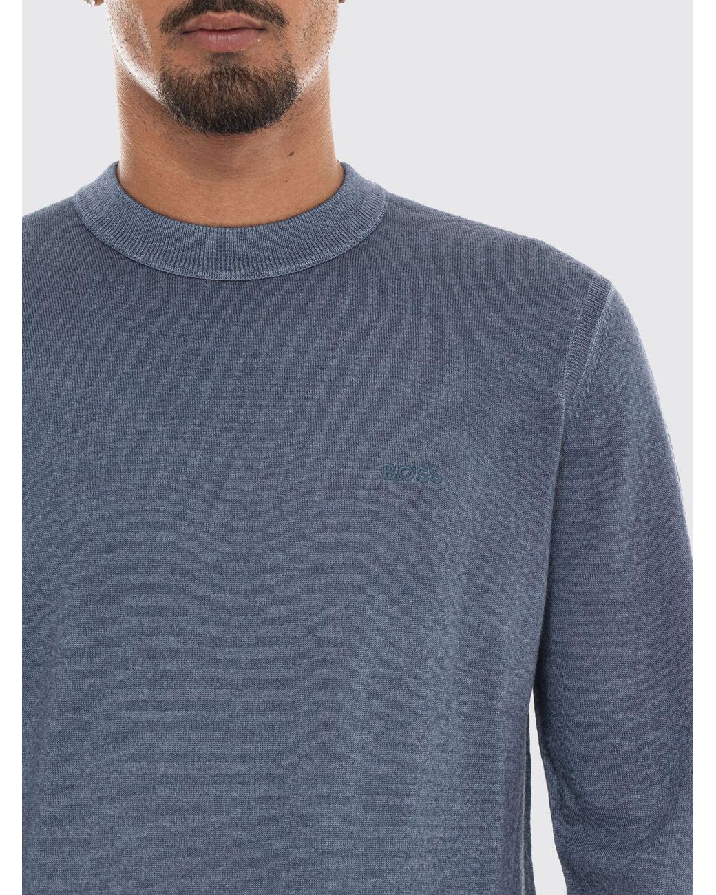 Boss Blue Long-Sleeved Crew Neck Jumper for men