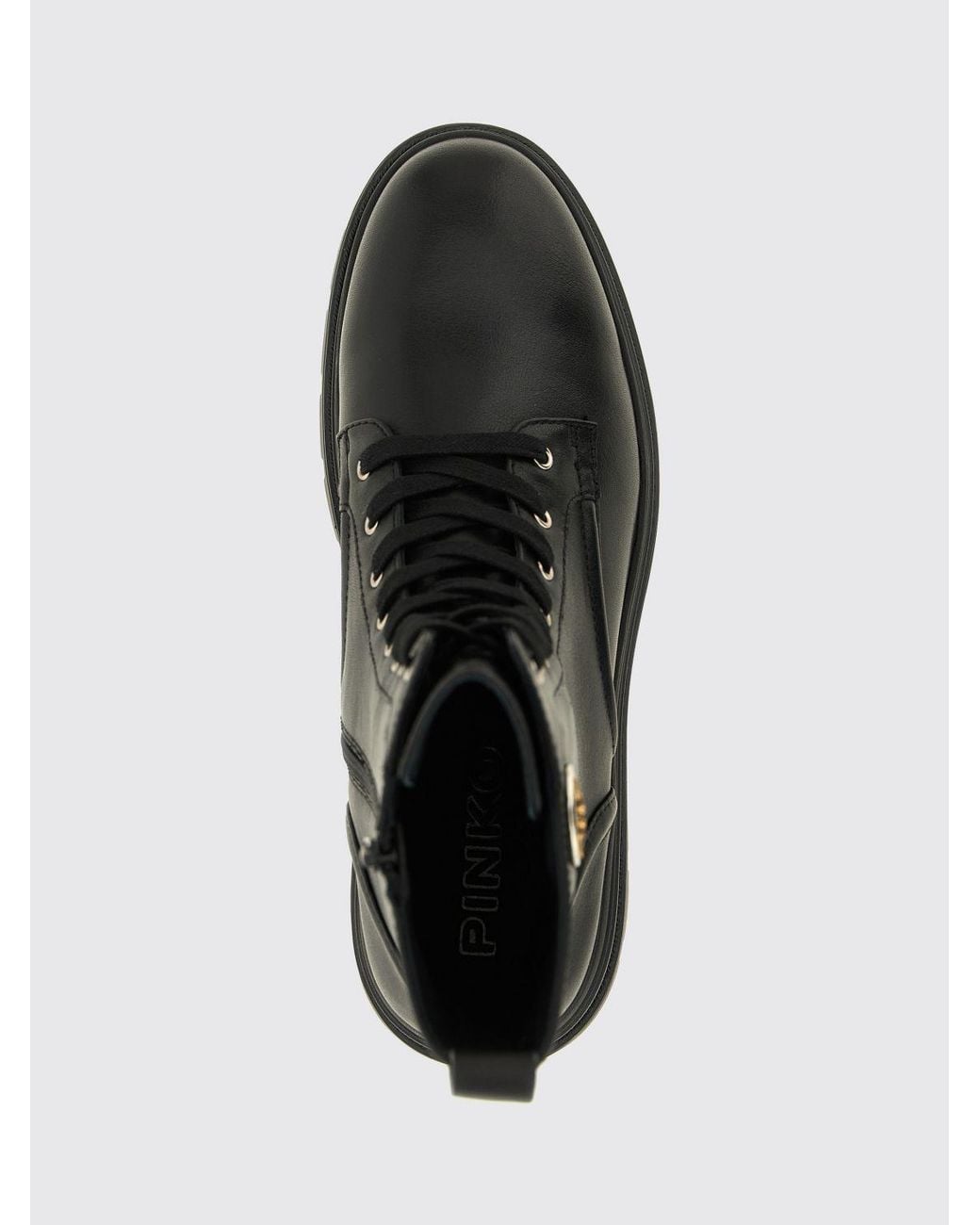 Pinko Black Eva Leather Combat Boots With Love Birds Logo And Lug Sole