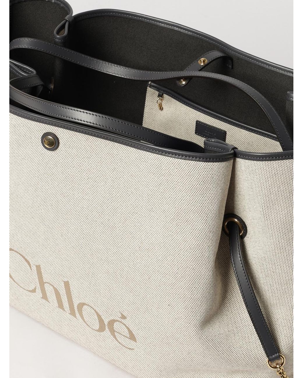 Chloé Natural ChloÉ Clover Large Cotton Tote Bag With Jacquard Logo
