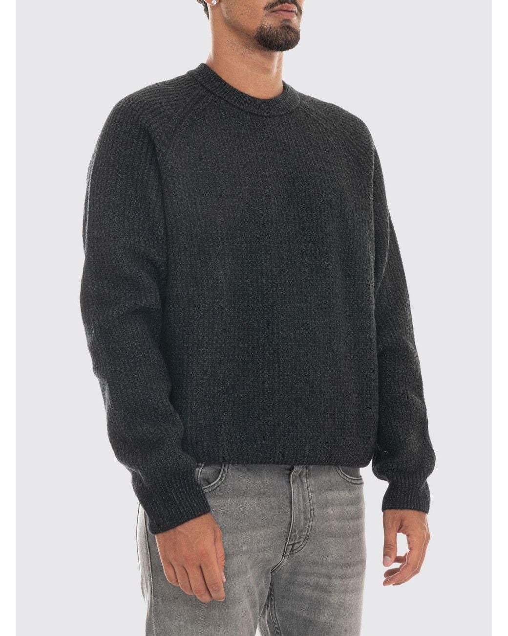 Boss Black Relaxed Fit Virgin Wool Blend Crew Neck Jumper With Ribbed Trims for men
