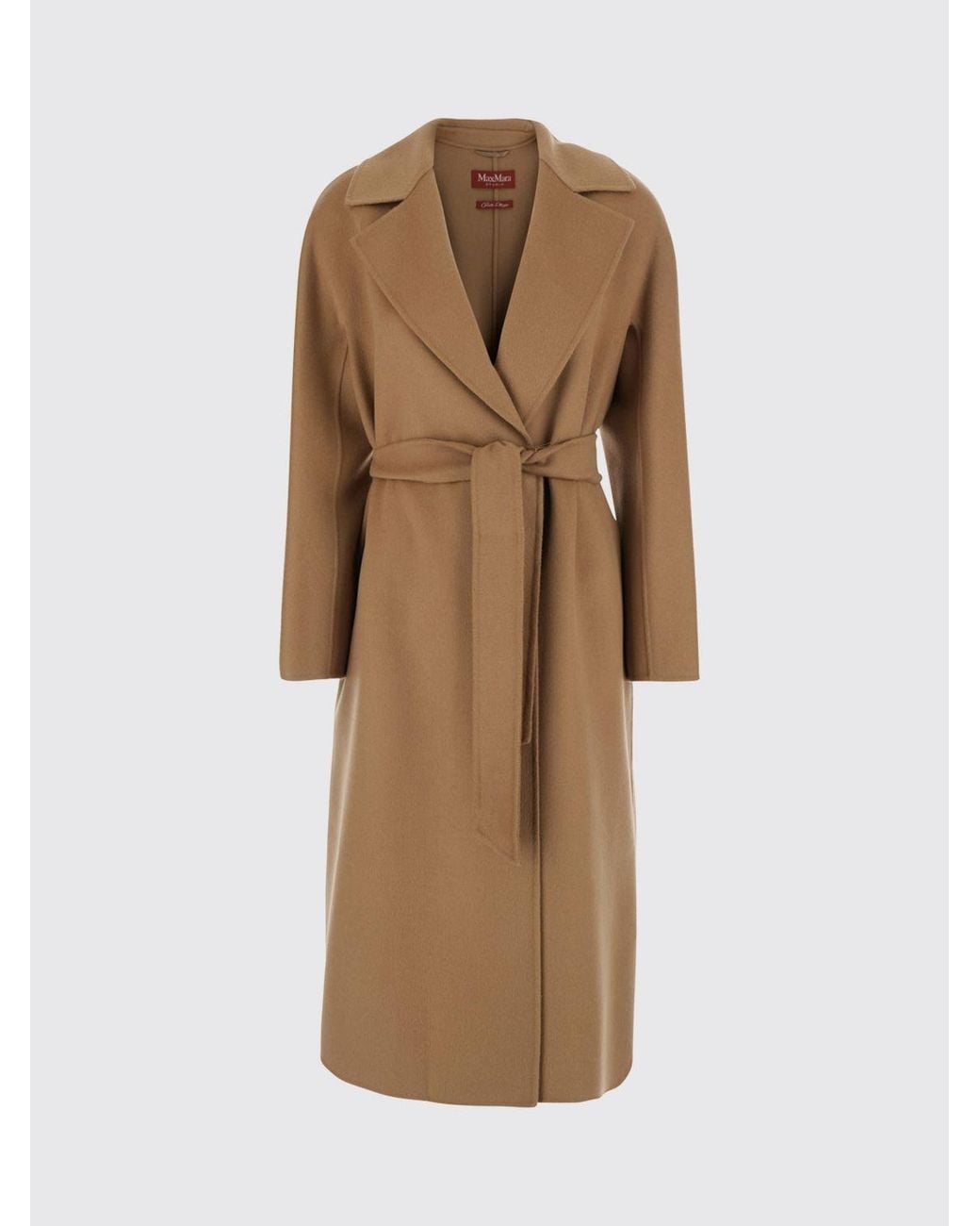Max Mara Natural Long Belted Wool And Cashmere Robe Coat With Classic Collar
