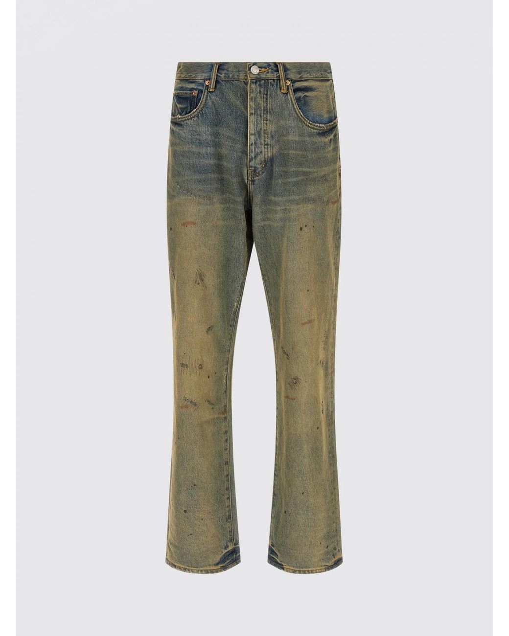 Purple Green Dirty Oil Repair Denim Jeans for men