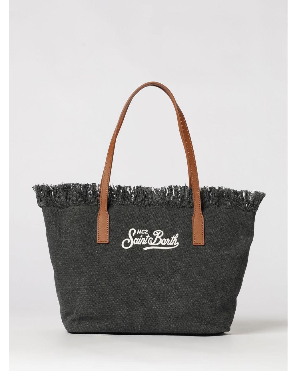 Mc2 Saint Barth Black Cotton Bag With Embroidered Logo