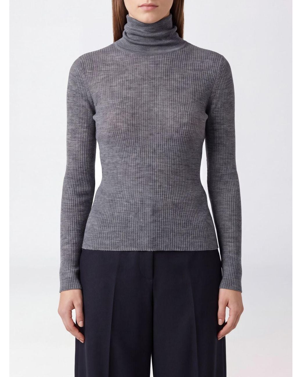 ELEH Blue Slim Fit Pure Wool Roll Neck Jumper With Ribbed Trims