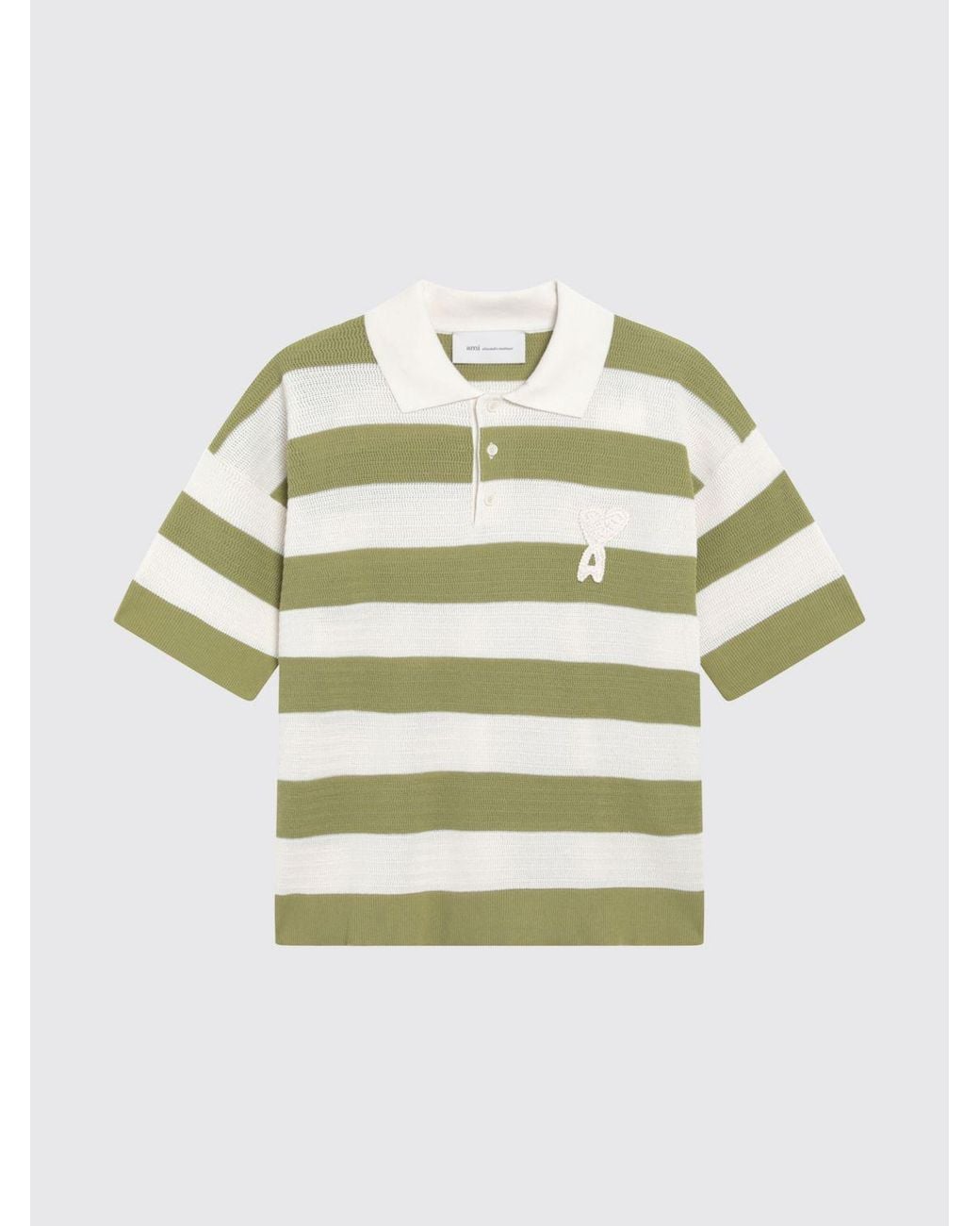 Polo De Algodón A Rayas Con Logo AMI de hombre de color Green