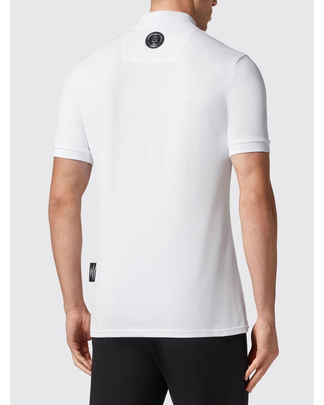 Philipp Plein White Slim Fit Cotton Polo Shirt With Laminated Hexagon Logo for men