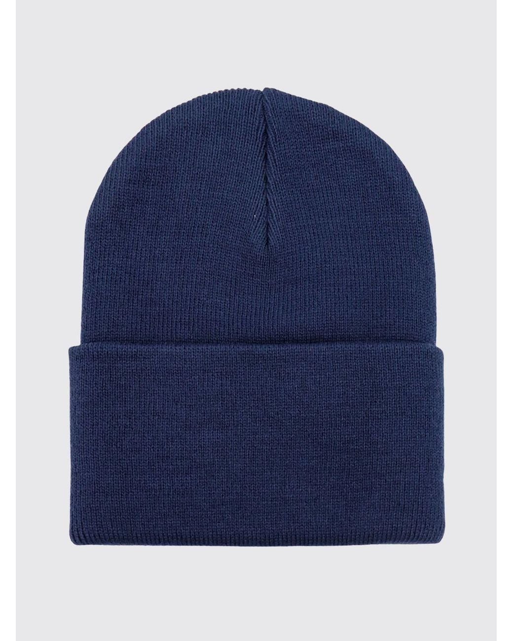Carhartt Blue Acrylic Beanie Hat With Embroidered Logo And Turn-Up for men