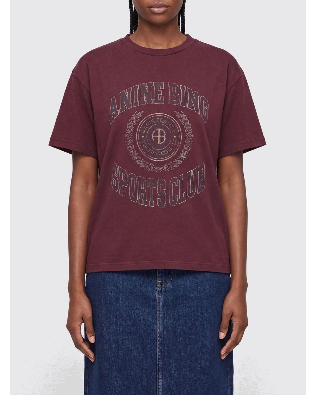 Anine Bing Red Oversize Cotton T-Shirt With Contrasting Logo And Dropped Shoulders