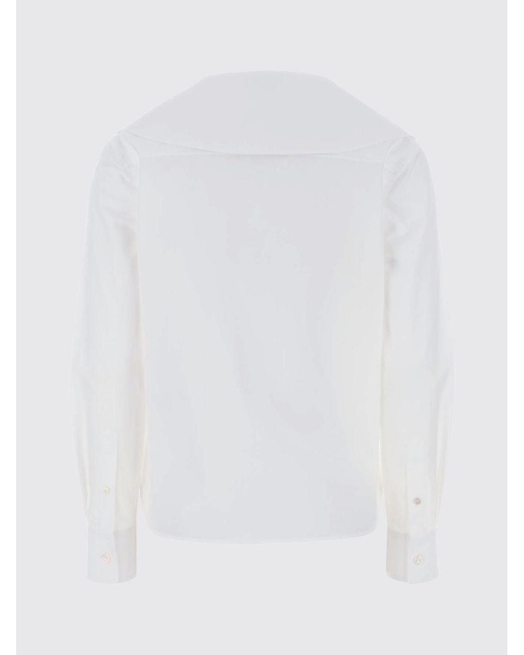 McQueen White Cotton Poplin Shirt With Ruffles And V-Neck