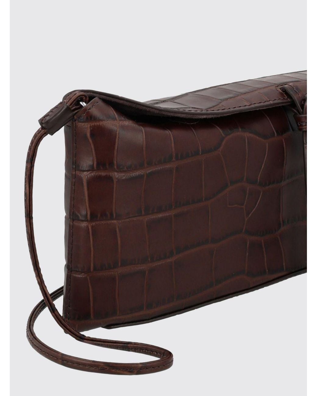 Staud Brown Croc-Embossed Calfskin Crossbody Bag With Flap