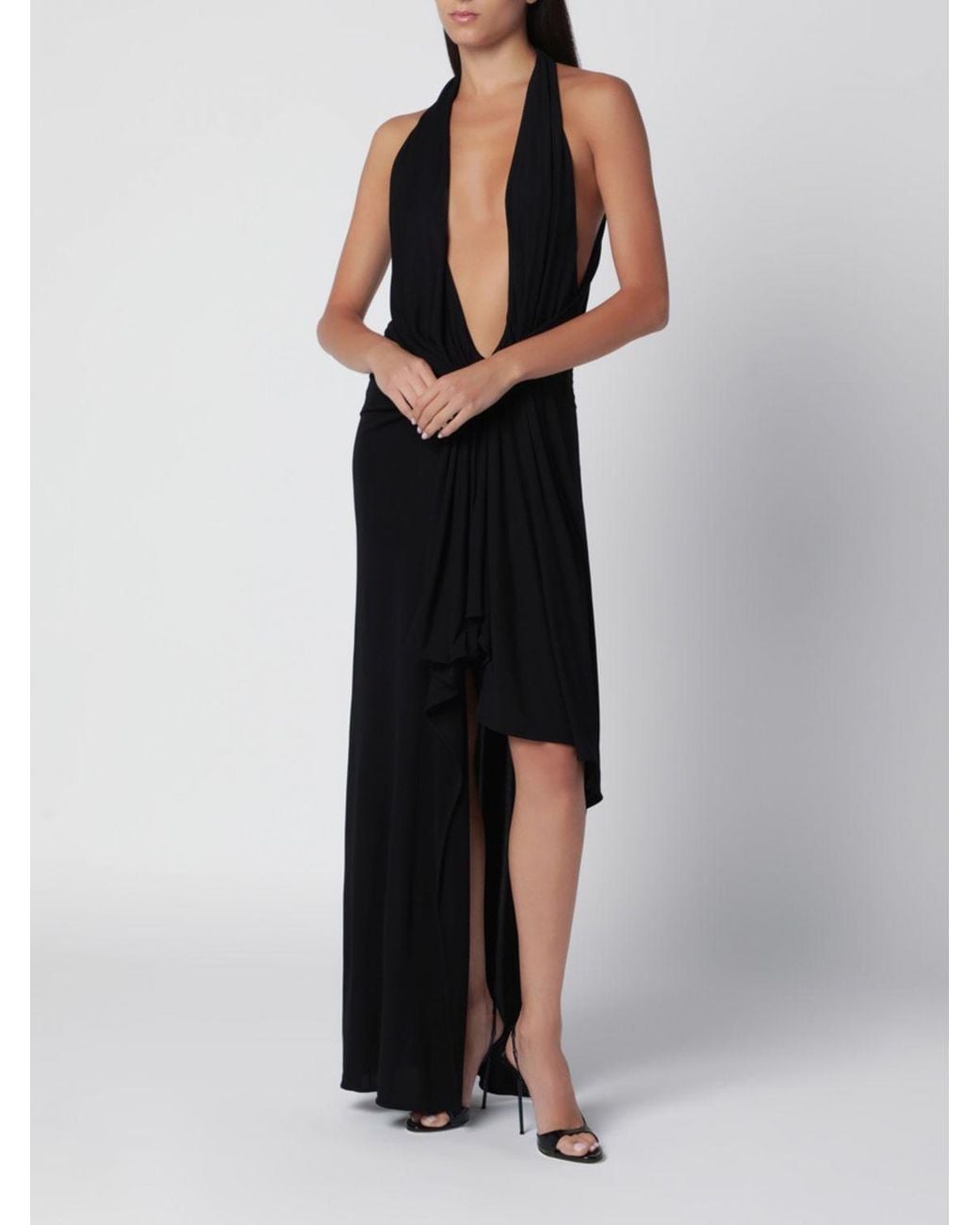 Christopher Esber Black Asymmetrical Halterneck Long Evening Gown