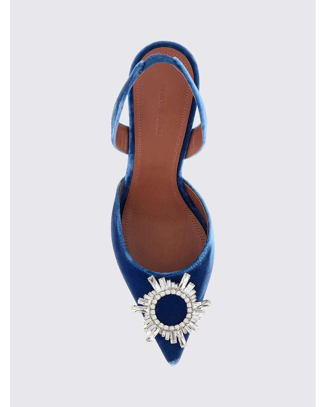 AMINA MUADDI Blue Begum Satin Slingback Pumps With Jewel Buckle And Flared Heel