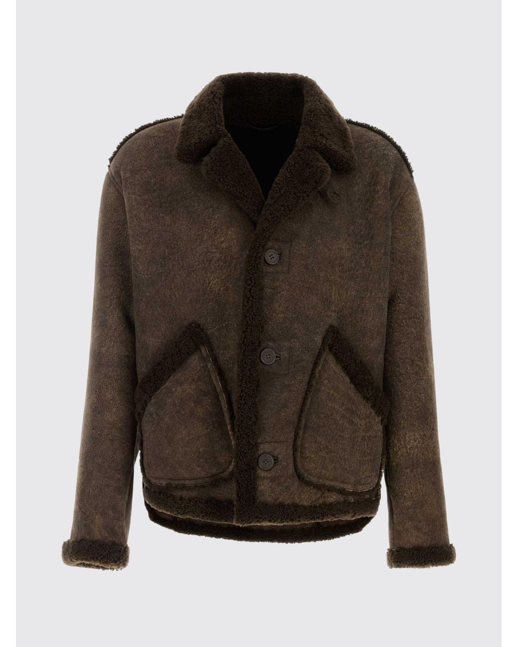 Giorgio Armani Brown Short Suede Lamb Shearling Jacket With Fur Collar for men