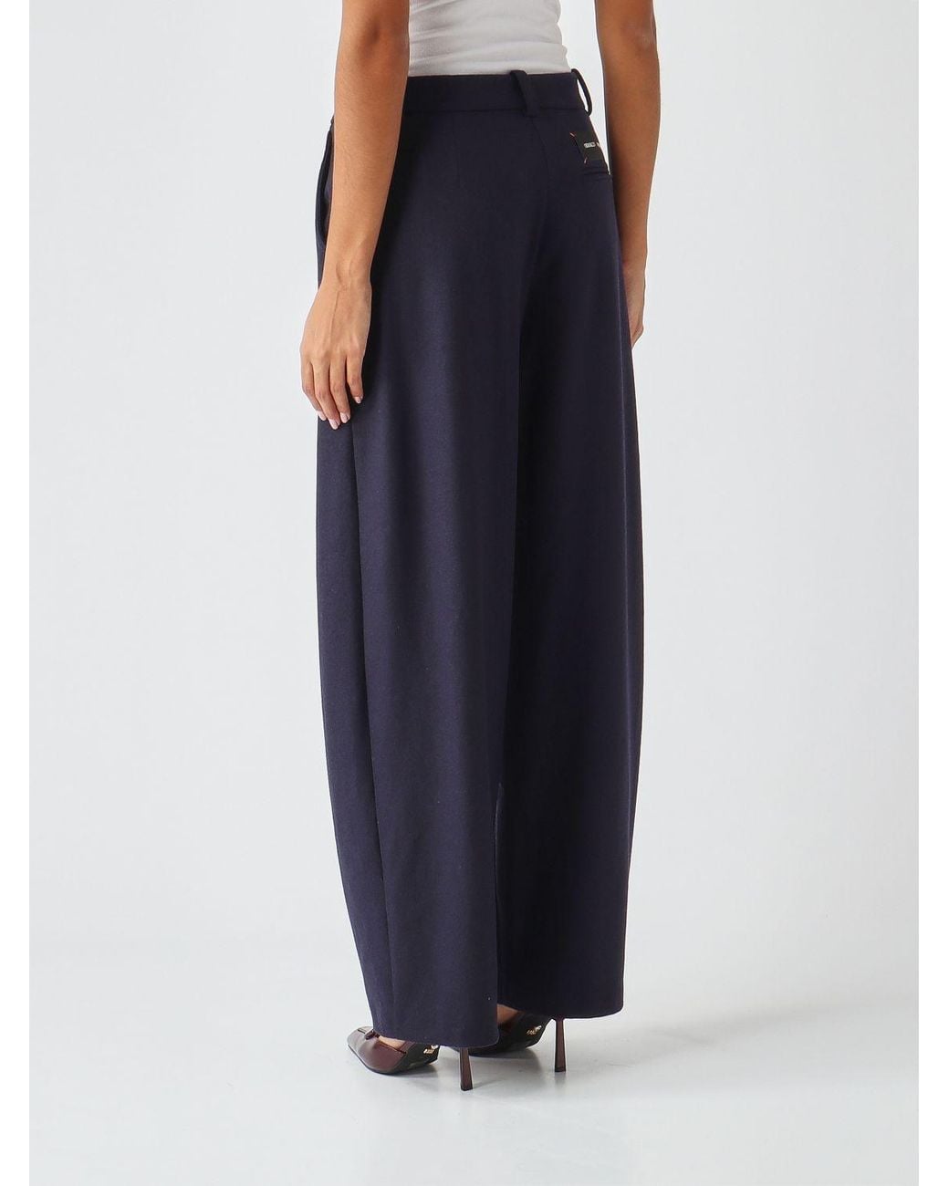 Pinko Blue Mid-Rise Wide-Leg Trousers