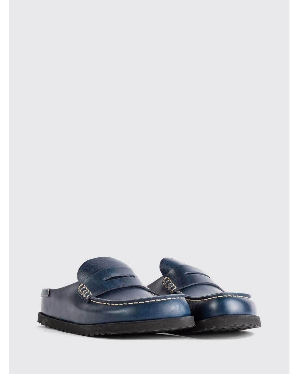 Birkenstock Blue 1774 Naples Smooth Leather Low-Heeled Mules