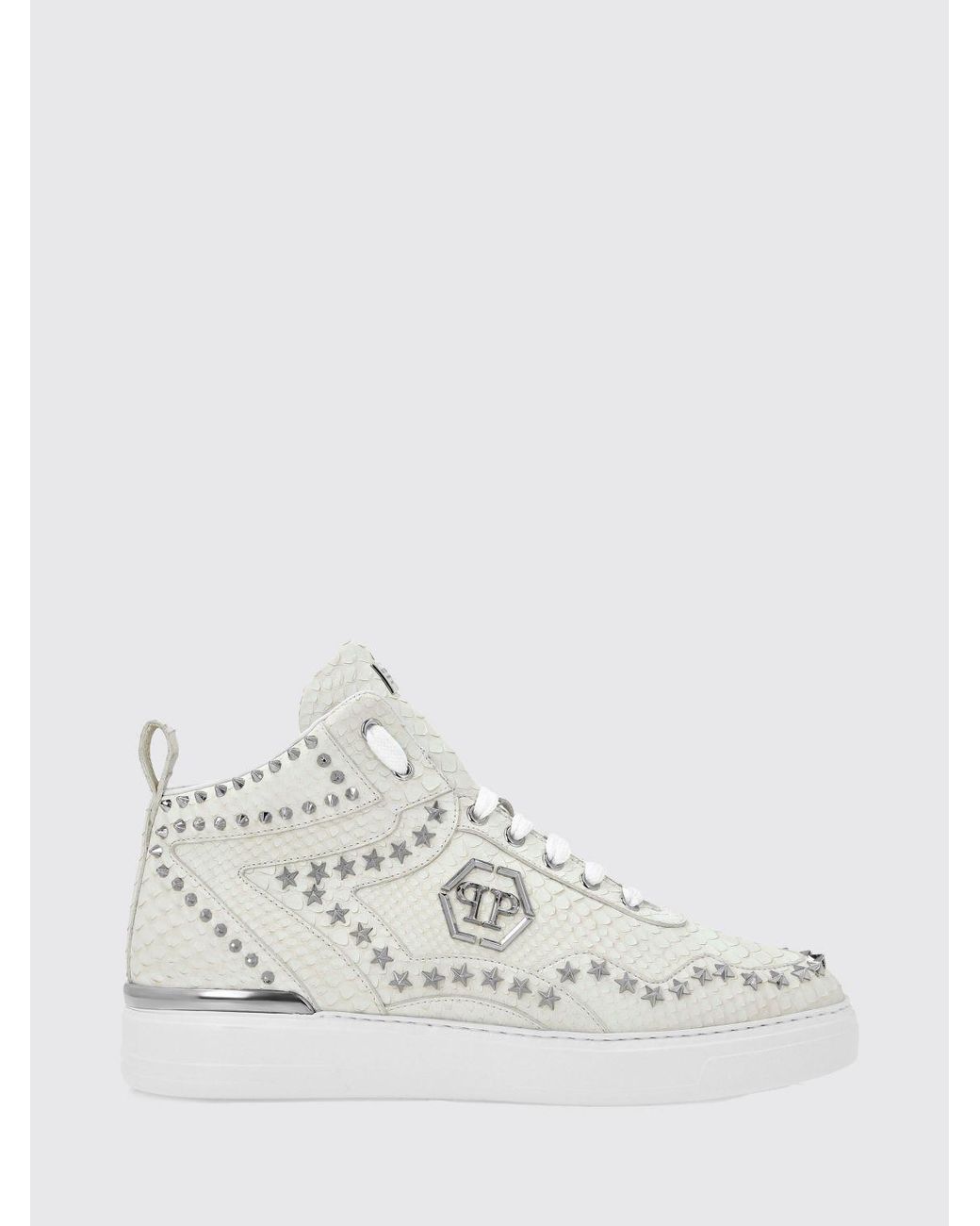 Philipp Plein White Python Leather Sneakers With Star Studs for men