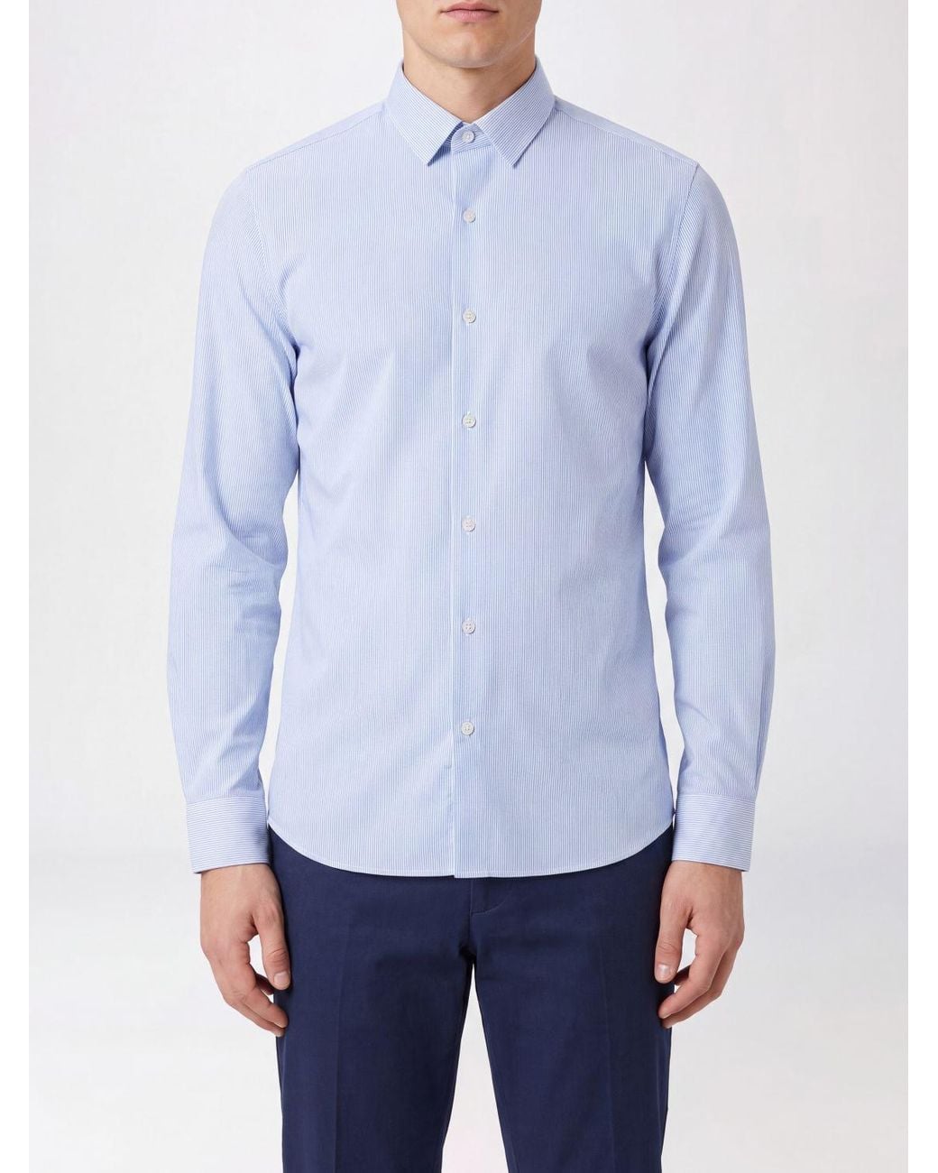 Rrd Blue Striped Technical Fabric Shirt With A Slim Fit And Classic Collar for men