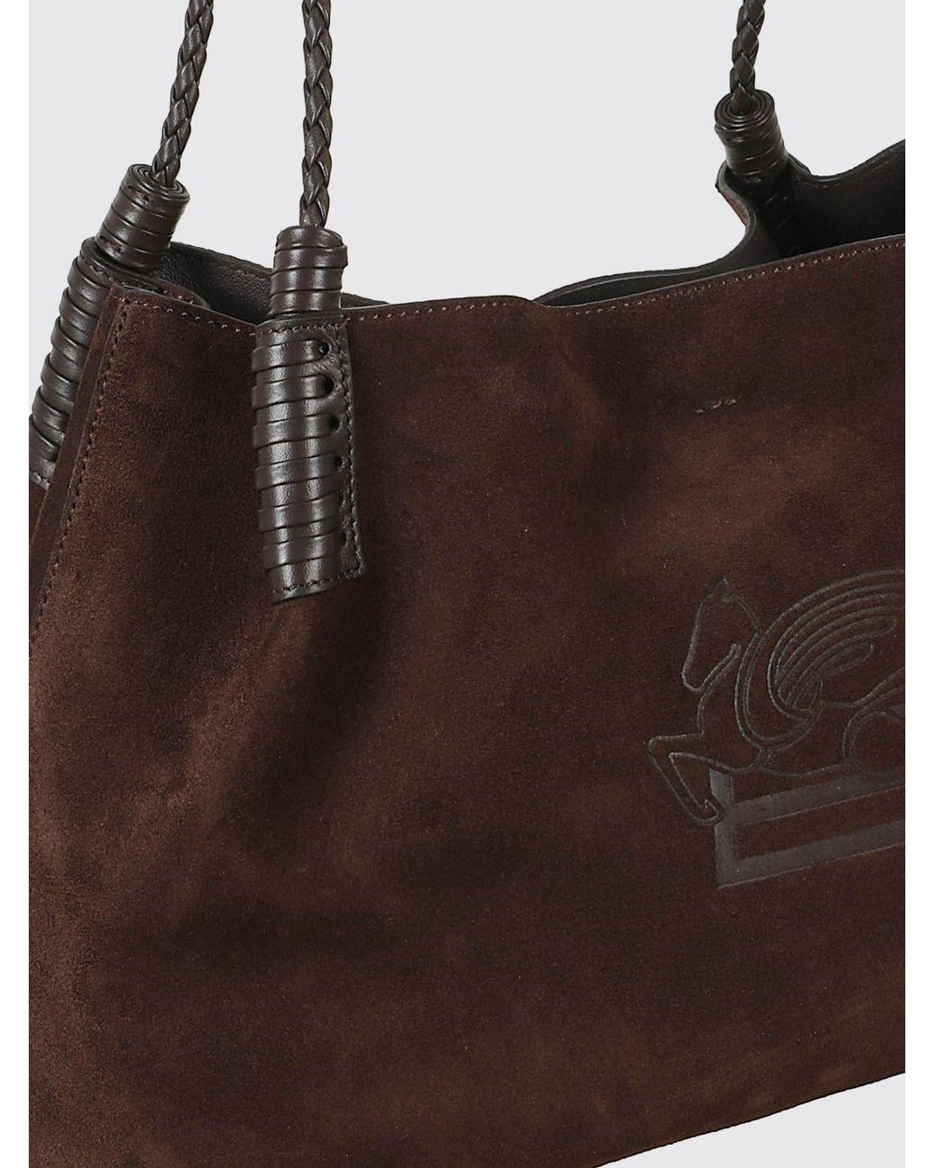 Etro Brown Libra Suede Shoulder Bag With Braided Handle