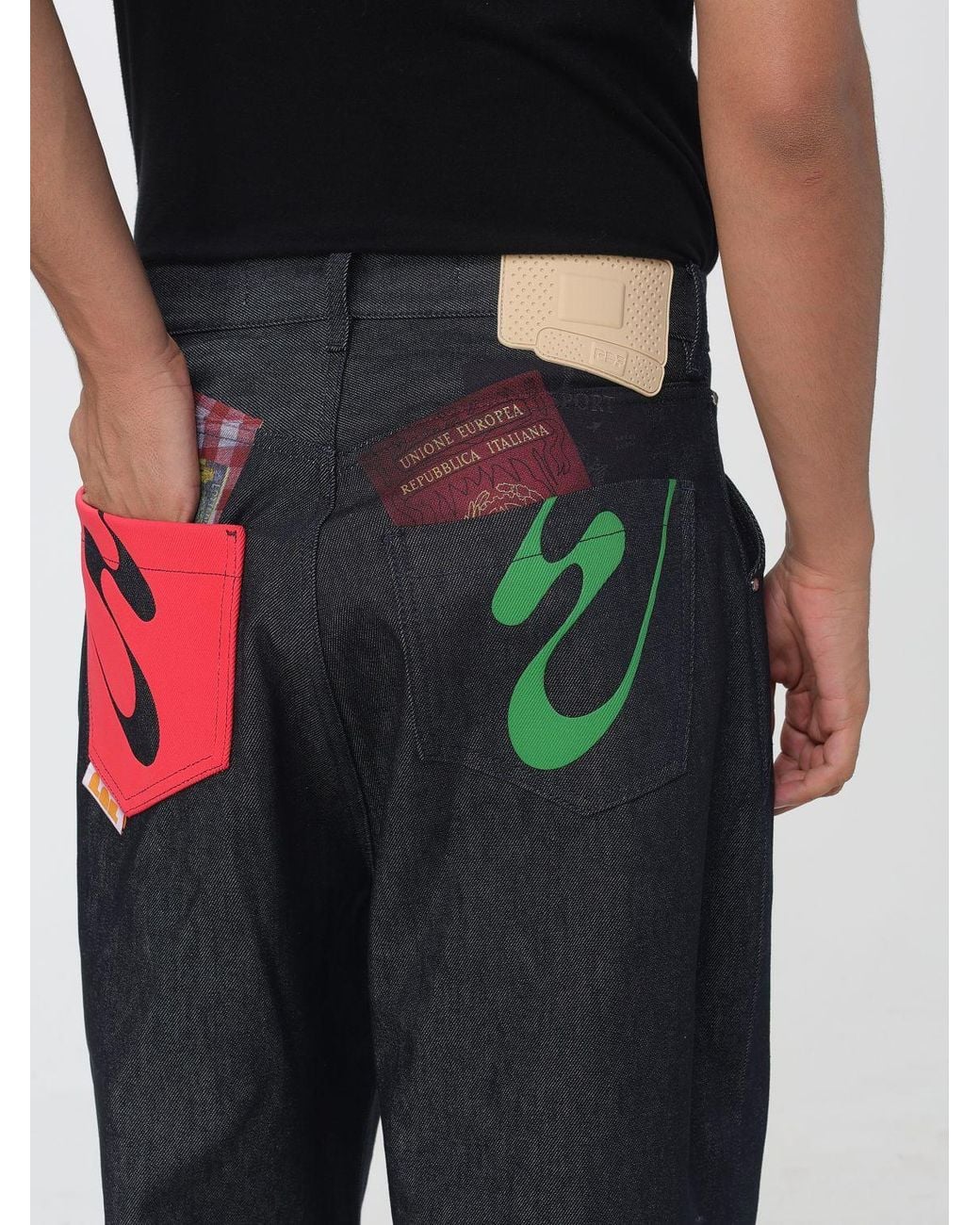 PDF Blue Wide Leg Graphic Print Cotton Denim Jeans With Pleats for men