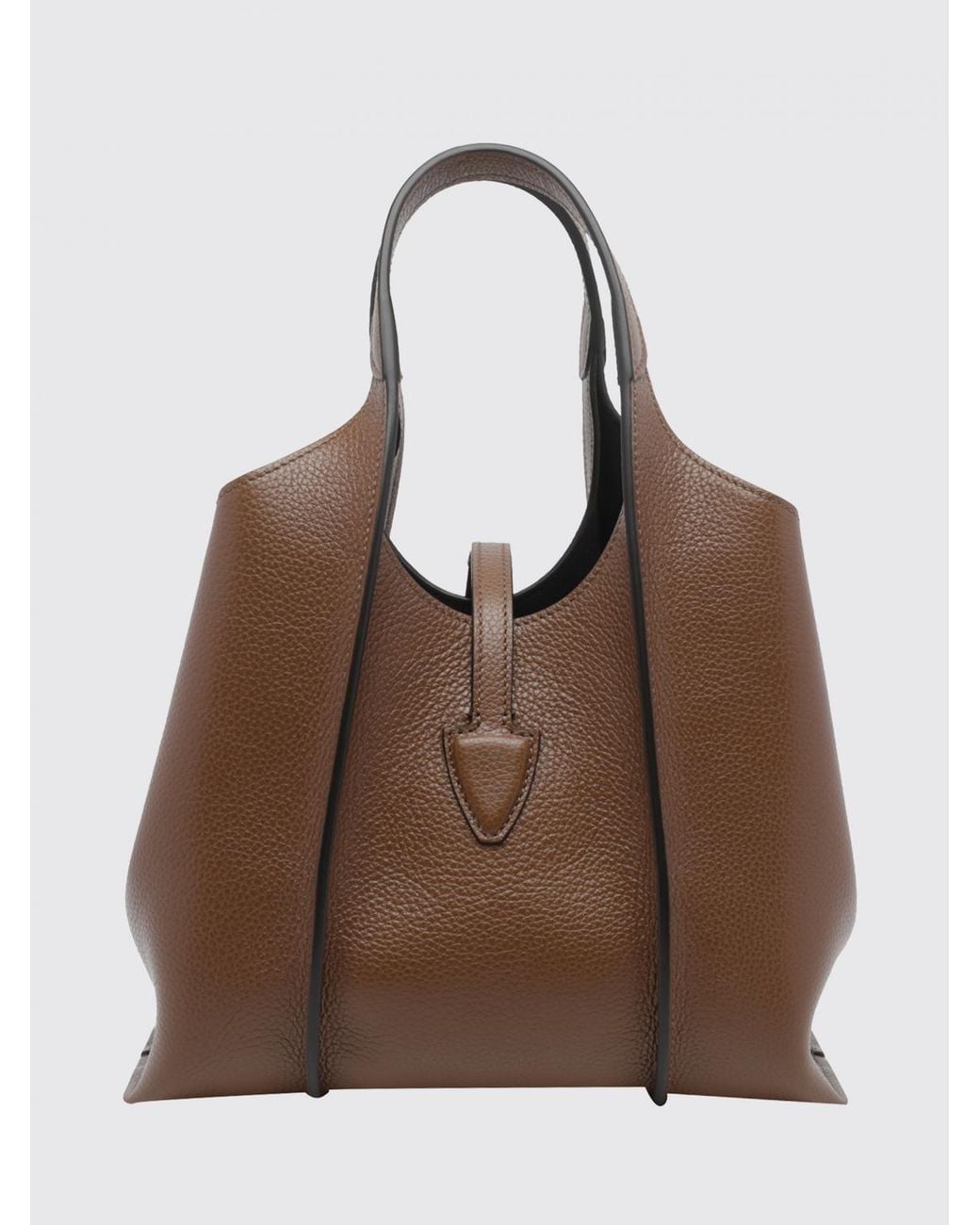 Tod's Brown T Timeless Grained Leather Handbag With Metal Logo