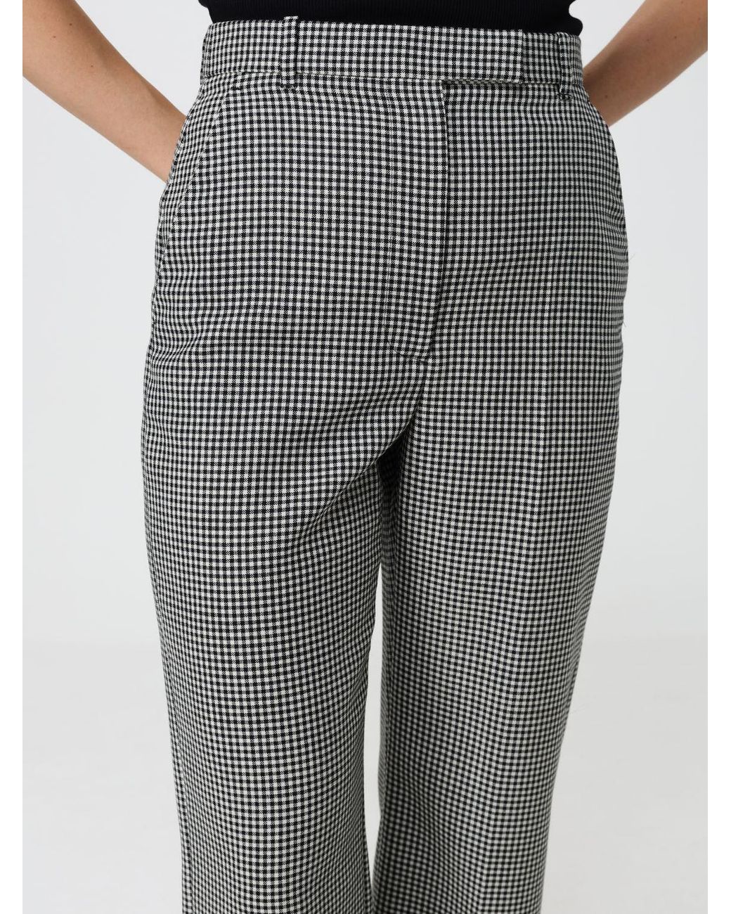 McQueen Gray Vichy Pattern Wool Flared Tailored Trousers With High Waist