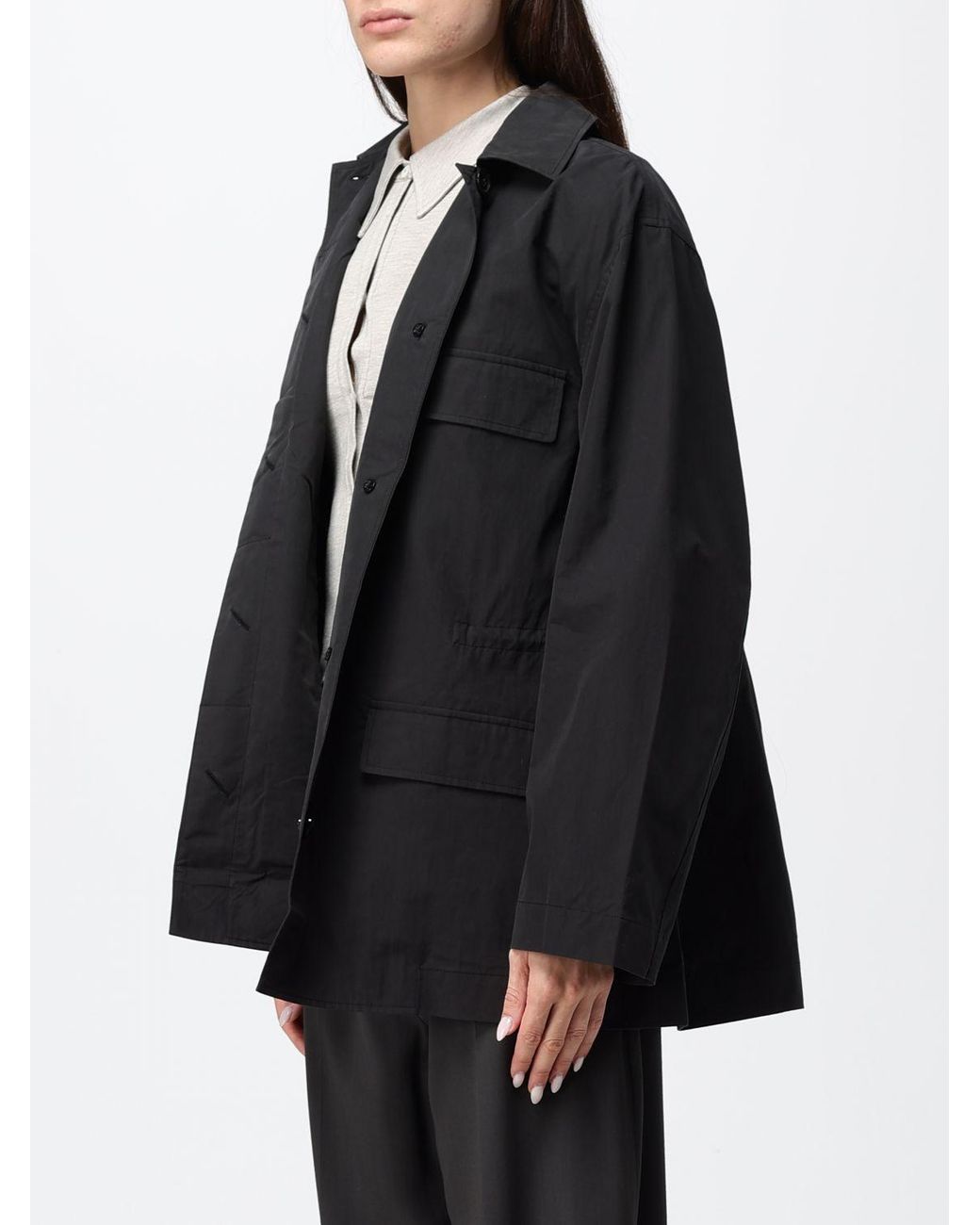 Totême Black Organic Cotton Shirt Jacket With Dropped Shoulders