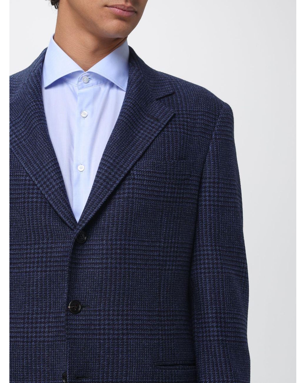 Brunello Cucinelli Blue Single-Breasted Houndstooth Wool Blazer for men