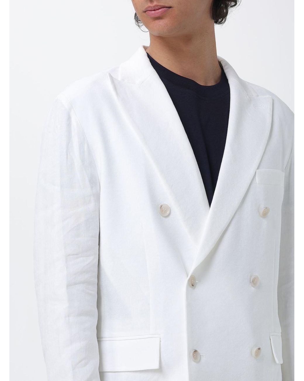 Paolo Pecora White Linen And Viscose Double-Breasted Blazer for men