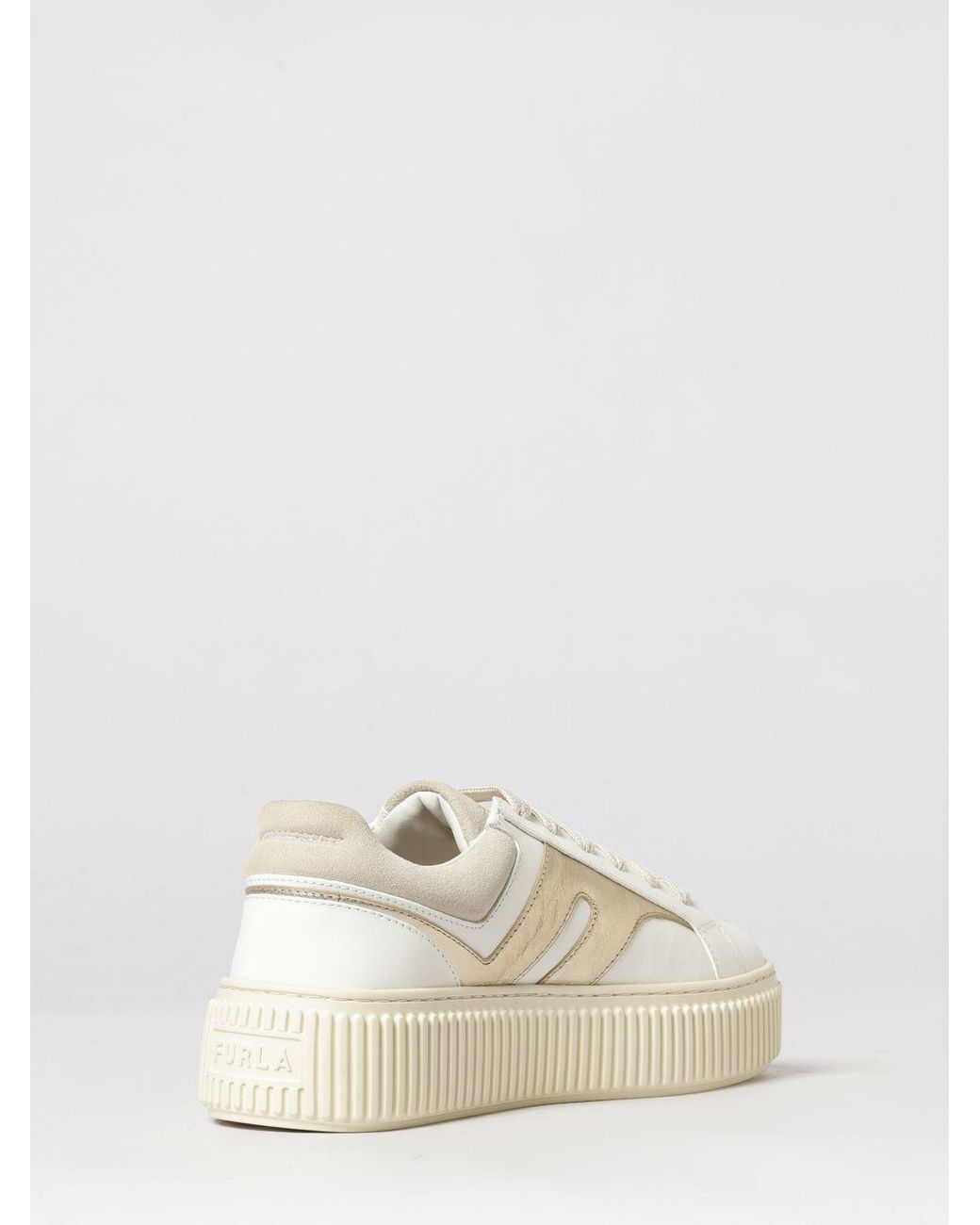 Furla Natural Sheepskin Leather Sneakers With A Platform Sole And Laminated Details