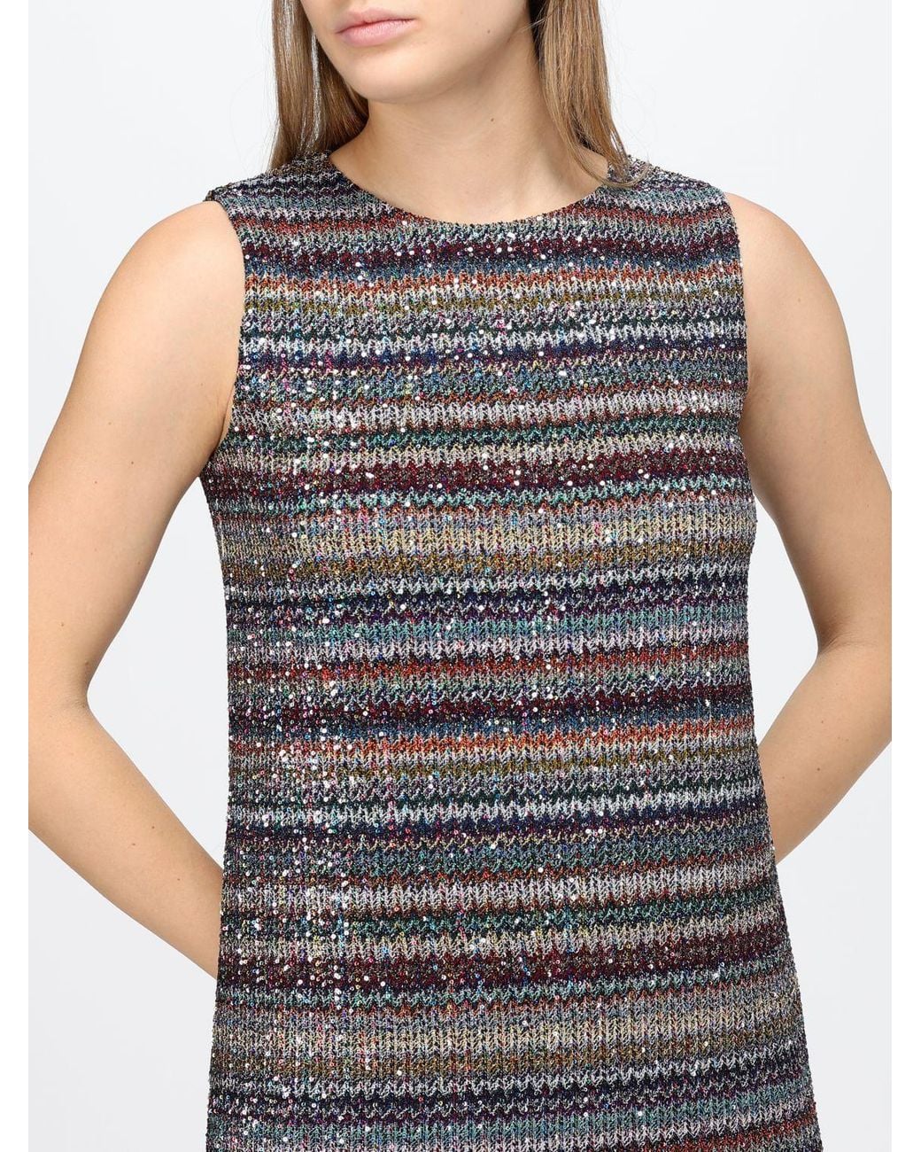 Missoni Black Striped Sheath Mini Dress With Crew Neck