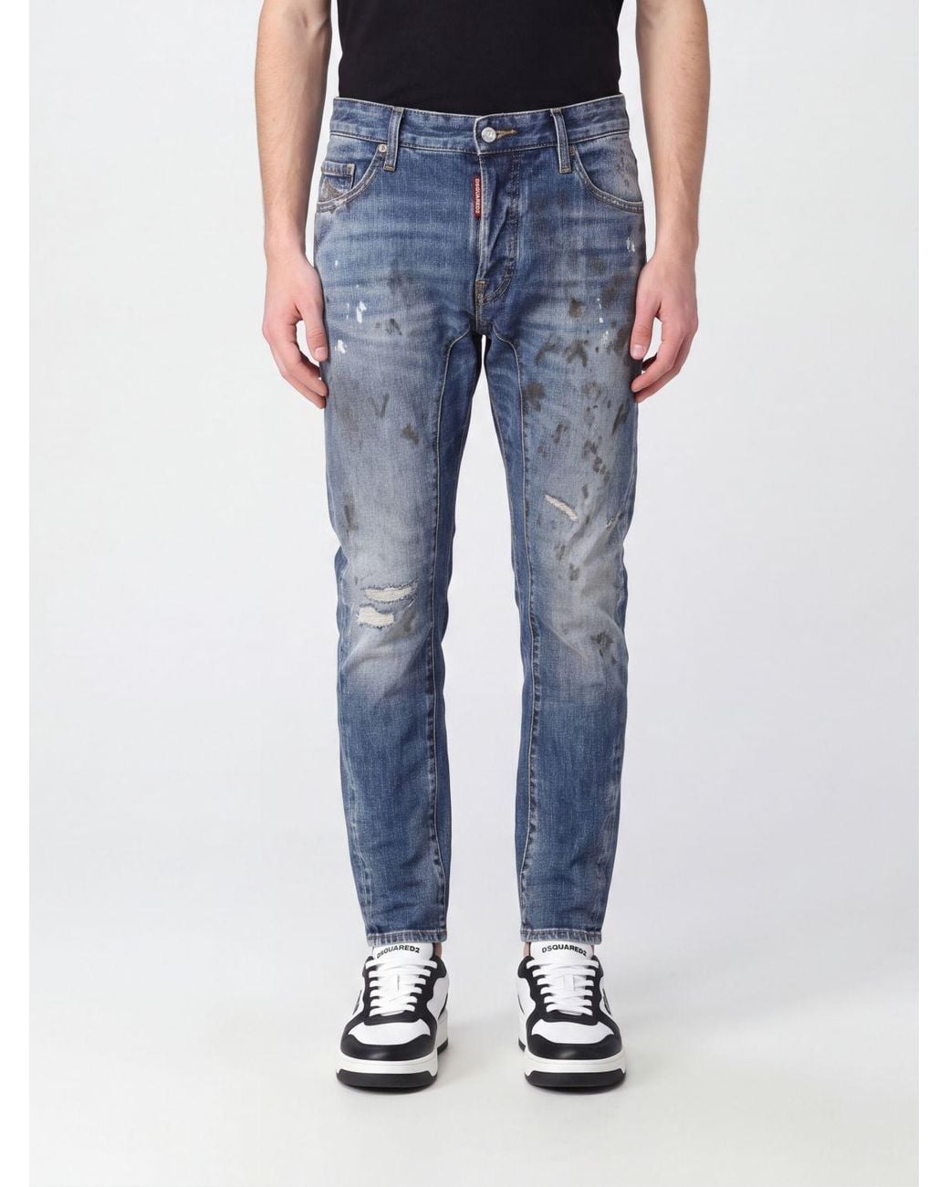 DSquared² Blue Distressed Denim Skinny Jeans With Button Closure for men
