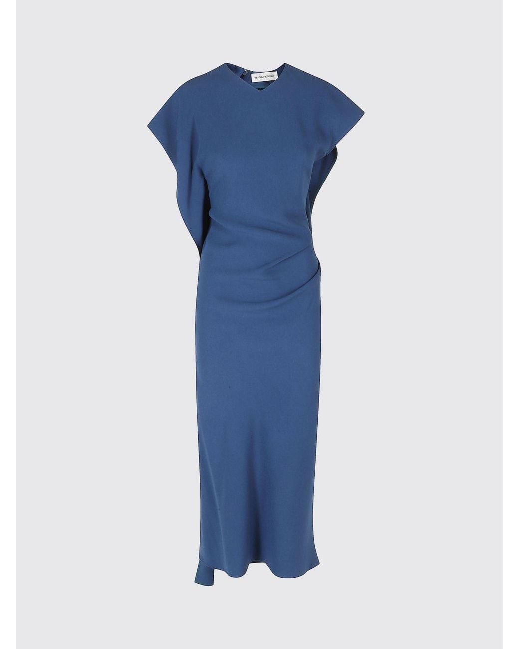 Victoria Beckham Blue Slim Fit Asymmetrical Midi Dress